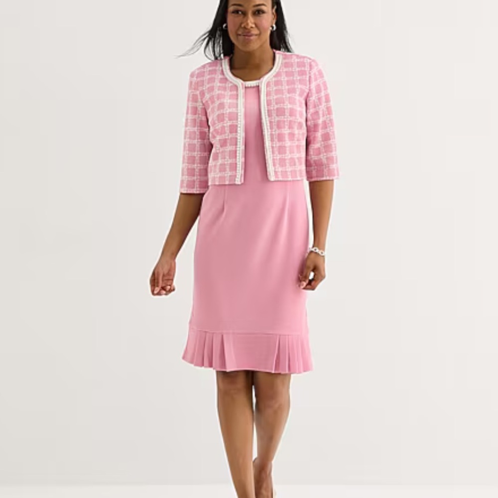 Women’s Maya Brooke Pink Pleated-Hem Dress W/ Jacket set Sz 14W NWT